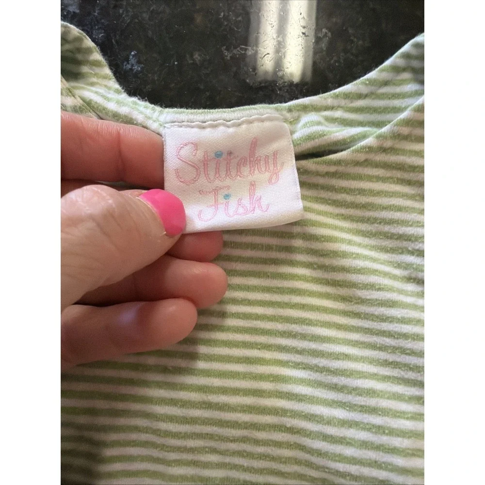Stitchy Fish Knit Bubble Sz 12m Green Striped Romper Lightweight Summer One Piec